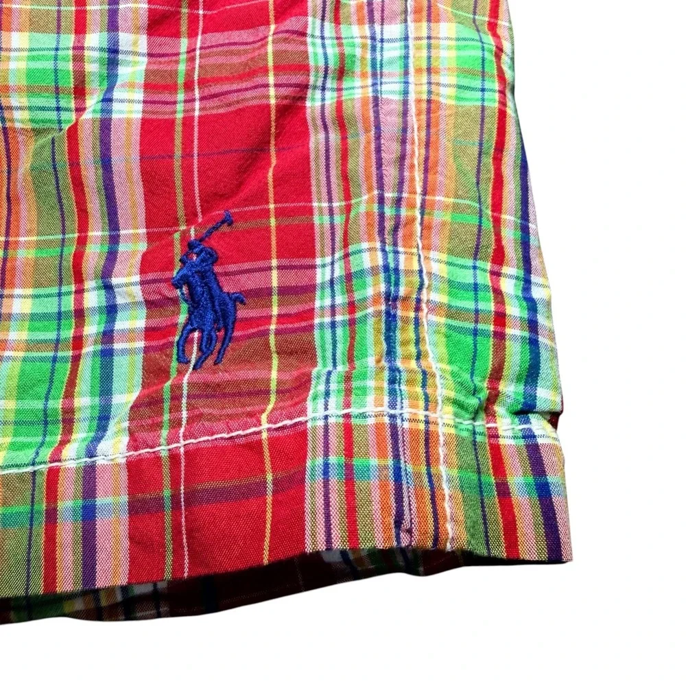 Polo Ralph Lauren Mens XXL Plaid Swim Trunks Red Green Blue Board Shorts Lined